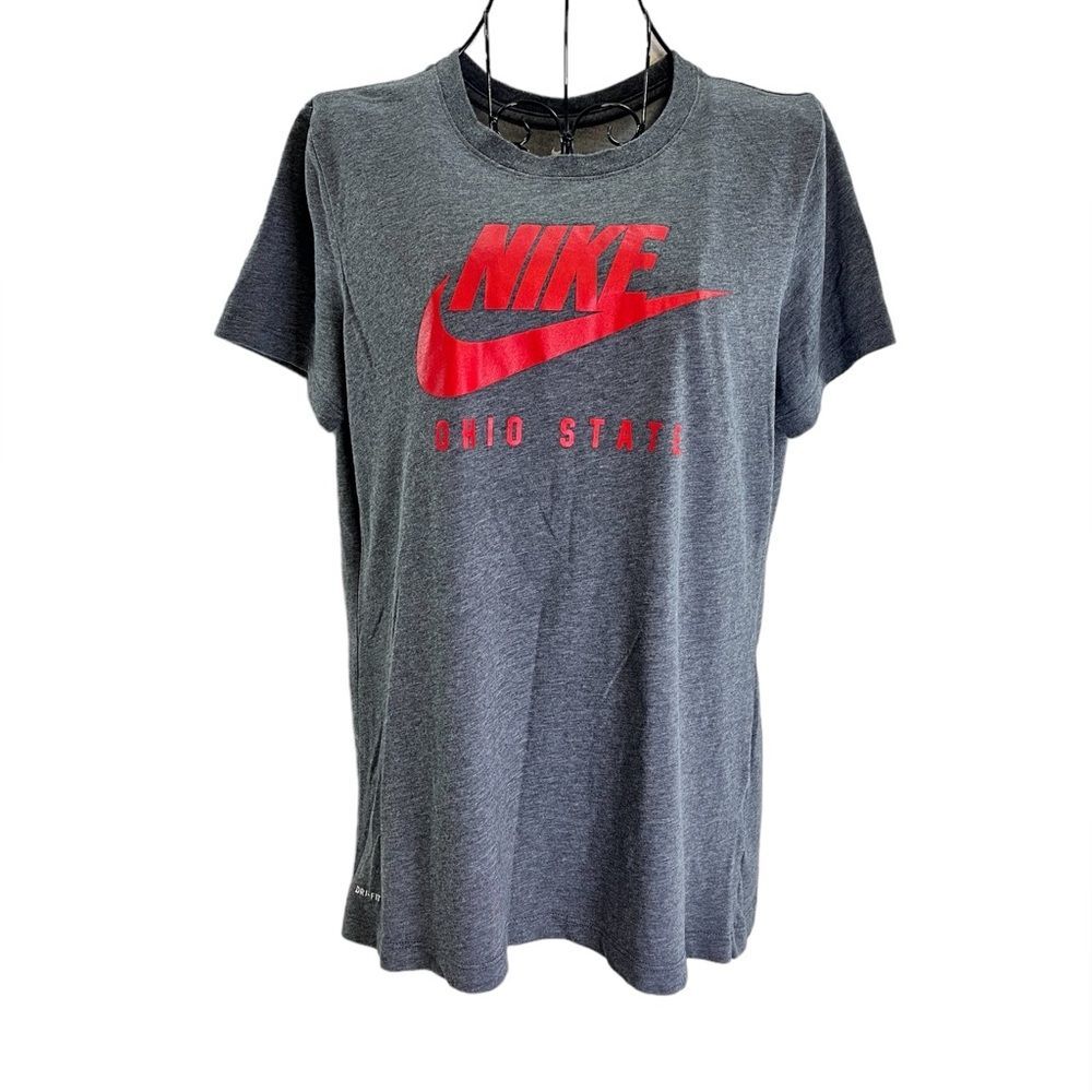 Nike Ohio State Short Sleeve Dri-Fit Gray Red Spirit Tee, Size Medium